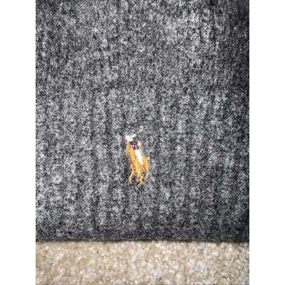 Polo Ralph Lauren Pony Beanie Hat Cap Grey Wool Blend Rib Knit OS